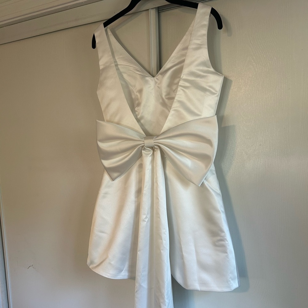 Danielle Bernstein satin bow back mini dress